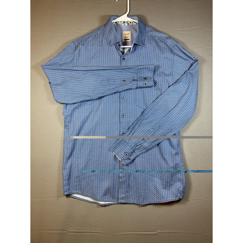 Haupt Men's Blue Geometric Long Sleeve Button-Up Shirt Size L